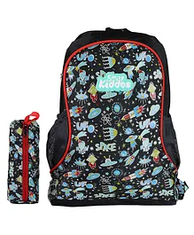 Smily Kiddos Space Themed Back Pack with Pouch Black Red - 13 inches