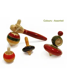 Fairkraft Creations Wooden Merry Top Set Of 5 - Multicolour