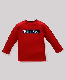 KAVEE 100% Cotton Biowashed  Full Sleeves Remixed Print Tee - Red