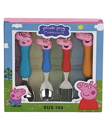 Asera Peppa Pig Stainless Steel Baby Feeding Spoon and Fork Cutlery Set - Multicolor