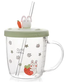 Glass Mug With Straw & Lid Transparent- 410 ml