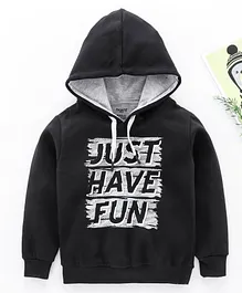 Smarty Full Sleeves Hooded Sweatshirt Text Graphic - Black