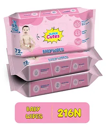 Super Cute Premium Soft Cleansing Baby Wipes Combo of 3 - 72 Pieces each