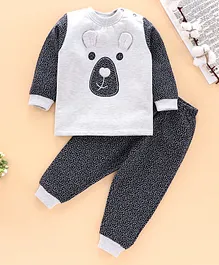 Wonderchild Full Sleeves Bear Patch Tee With Lounge Pants - Grey