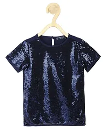 Allen Solly Juniors Half Sleeves Sequined Top - Navy