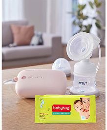 Philips Avent Electric Breast Pump - White 1 piece  & Babyhug Premium Baby Wipes - 80 Pieces ( 1 Piece ) ( Combo Pack )