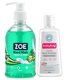 Babyhug   Hand Sanitizer 100ml & Zoe Neem And Aloe Hand Wash - Pack Of 2