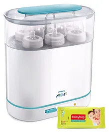 Avent 3-in-1 Electric Steam Sterilizer with Babyhug premium baby wipes -80 Pieces