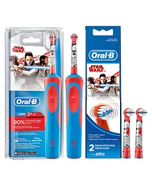 Oral-B Kids Electric Rechargeable Star War Toothbrush - Red & Blue & Oral-B Kids Electric Rechargeable Star War Tooth Brush Heads Pack of 2 - Red & Blue