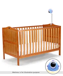 Smart Cot Combo - Babyhug Merlino 2 in 1 Wooden Cot Cum Junior Bed with Height Adjustable & Plug and Play Assembly - Antique and SIMCAM Super Nanny AI Rapid Response Baby Monitor - Blue