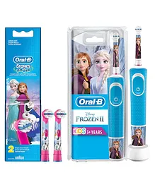 Oral-B Kids Electric Rechargeable Toothbrush Featuring Frozen Characters - Blue & Oral-B Kids Electric Rechargeable Frozen Toothbrush Heads Pack of 2 - Pink & Blue
