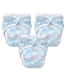Paw Paw Reusable Diaper With Insert Walrus Print Set of 3 - Small,Medium,Large (Blue)