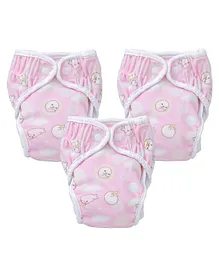 Paw Paw Reusable Diaper With Insert Walrus Print Set of 3 - Small,Medium,Large (Pink)