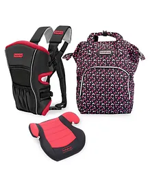 Babyhug Embrace 2 Way Carrier with Babyhug Diaper Backpack and Babyhug High Raise Car Booster Seat