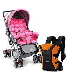 Babyhug Kangaroo Pouch 3 Way Baby Carrier Flexible Head Support - Orange & Black