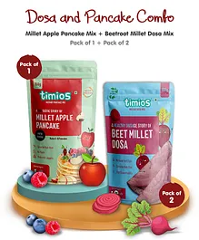 Timios Beetroot Millet Dosa Mix 2pcs & Millet Pancake Mix Apple 1pc - 150 gm each