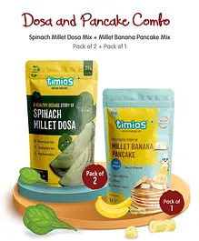 Timios Spinach Millet Dosa Mix 2pcs & Millet Pancake Mix Banana 1pc - 150 gm each