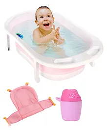 Medium Size Folding Baby Bath Tub with Temperature-Sensitive Drain Plug - Pink