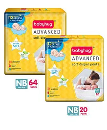 Babyhug Advanced Pant Style Diapers New Born - 64 Pieces & Babyhug Advanced Pant Style Diapers New Born - 20 Pieces