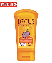 Lotus Herbals Safe Sun Block Cream PA- SPF-30 - 100 gm Pack of 2