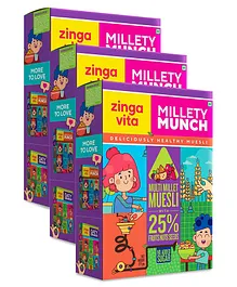 Zingavita Multi Millet Muesli with 25 Fruits Nuts Seeds Healthy Breakfast Cereal With Whole Grains - 375 gm (Pack of 3)