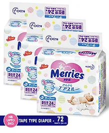 Merries Tape Diapers New Born - 24 Pieces - (Pack of 3)