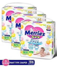 Merries Pant Style Diapers Small - 62 Pieces - (Pack of 3)