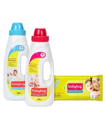 Babyhug Premium Baby Wipes - 80 Pieces , Babyhug Liquid Laundry Detergent - 550 ml and Babyhug Liquid Multi Purpose Cleanser - 550 ml(Pack of 3)