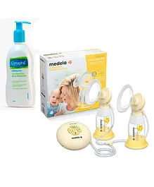 Medela Swing Maxi Flex Double Electric Breast Pump - White Yellow and Cetaphil Baby Restoraderm Moisturising Lotion - 295 ml