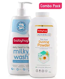 Babyhug Daily Head To Toe Milky Wash - 400 ml & Babyhug Advanced Talc-Free Dusting Powder - 400gm