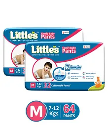 Little's Comfy Baby Pants Diapers Medium Size with Wetness Indicator and 12 hours Absorption, M (32 count) - (Pack of 2)