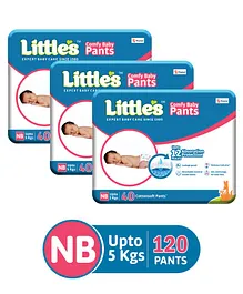 Little's Comfy Baby Pants Diapers New Born Size with Wetness Indicator and 12 hours Absorption, NB (40 count) - (Pack of 3)