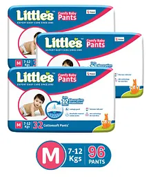 Little's Comfy Baby Pants Diapers Medium Size with Wetness Indicator and 12 hours Absorption, M (32 count) - (Pack of 3)