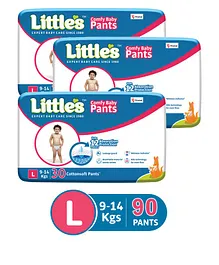 Little's Comfy Baby Pants Diapers Large Size with Wetness Indicator and 12 hours Absorption, L (30 Pieces) - (Pack of 3)