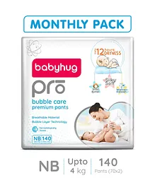 Babyhug Pro Bubble Care Pant Style Diapers New Born - 70 Pieces - (Pack of 2)