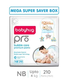 Babyhug Pro Bubble Care Pant Style Diapers New Born - 70 Pieces - (Pack of 3)
