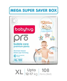 Babyhug Pro Bubble Care Pant Style Diapers Extra Large - 36 Pieces - (Pack of 3)