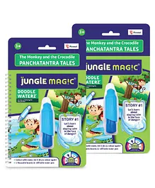 Jungle Magic Doodle Waterz Panchatantra Tales The Monkey & The Crocodile Reusable Water Reveal Colouring Book with Water Pen - English (Pack of 2)