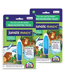 Jungle Magic Doodle Waterz Panchatantra Tales The Lion & The Rabbit Reusable Water Reveal Colouring Book with Water Pen - English (Pack of 2)