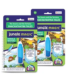 Jungle Magic Doodle Waterz Panchatantra Tales The Swans & The Tortoise Reusable Water Reveal Colouring Book with Water Pen - English (Pack of 2)