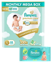 Pampers Premium Care Pants, Large size baby diapers (LG), 88 Count, Softest ever Pampers pants & Pampers Baby Gentle wet wipes with Aloe, 144 count, 97 Pure Water
