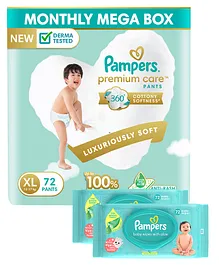 Pampers Premium Care Pants, Extra Large size baby diapers (XL), 72 Count, Softest ever Pampers pants & Pampers Baby Gentle wet wipes with Aloe, 144 count, 97 Pure Water - (Pack of 2)