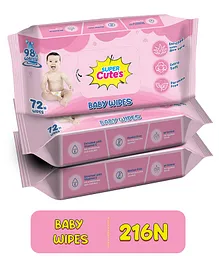 Super Cute Premium Soft Cleansing Baby Wipes - 72 Pieces - (Pack of 3)
