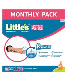 Little's Comfy Baby Pants Diapers New Born Size with Wetness Indicator and 12 hours Absorption, NB (40 count) - (Pack of 4)
