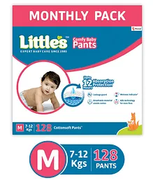 Little's Comfy Baby Pants Diapers Medium Size with Wetness Indicator and 12 hours Absorption, M (32 count) - (Pack of 4)