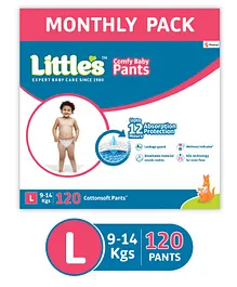 Little's Comfy Baby Pants Diapers Large Size with Wetness Indicator and 12 hours Absorption, L (30 Pieces) - (Pack of 4)