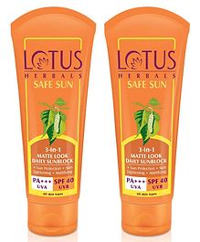 Lotus Herbal 3 In 1 Matte Look Daily Sunbock with SPF 40 - 50 gm   Pack of 2