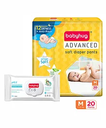 Babyhug Advanced Pant Style Diapers Medium - 20 Pieces & Babyhug Pro pH 55 Moisture Balance Bamboo Wipes - 72 pieces