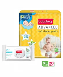 Babyhug Advanced Pant Style Diapers Extra Large - 20 Pieces & Babyhug Pro pH 55 Moisture Balance Bamboo Wipes - 72 pieces