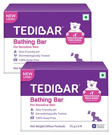 Tedibar Moisturising Baby Bathing Bar 75gx3 (Pack of 2) with Skin Friendly pH 100% Soap Free Prevents Dryness & Rashes Dermatologically Tested - By Torrent Pharma